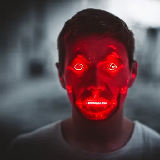 Image similar to a man with red glowing eyes