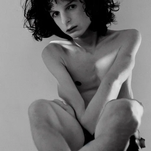 Image similar to finn wolfhard showing his arm pits, by nan goldin, by larry clark, by terry richardson, fashion, vman magazine