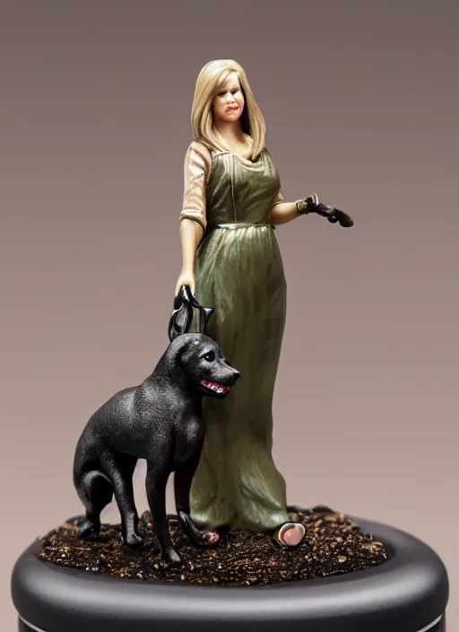 Prompt: 80mm resin detailed miniature of a Woman with a Dog, Product Introduction Photos, 4K, Full body, simple background