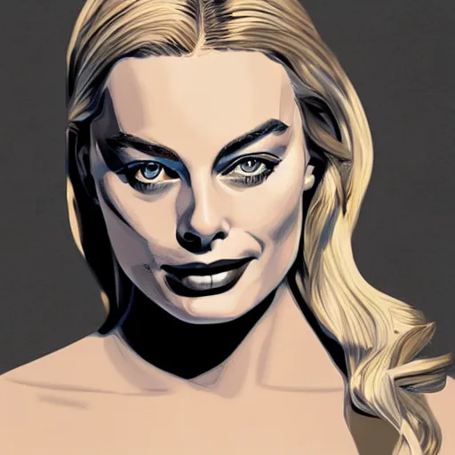 Prompt: An illustration of margot robbie by andre ducci