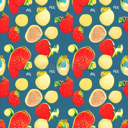 Prompt: fruit illustration, repeating pattern, light tan background, simple illustrative