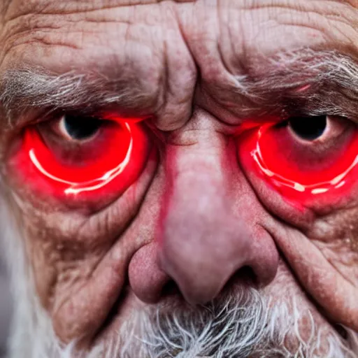 Image similar to an old man with glowing red eyes