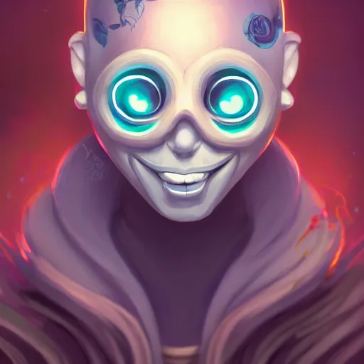 Image similar to a portrait of the happy mask salesman, art by lois van baarle and loish and ross tran and rossdraws and sam yang and samdoesarts and artgerm and saruei and disney, digital art, highly detailed, intricate, sharp focus, trending on artstation hq, deviantart, unreal engine 5, 4 k uhd image