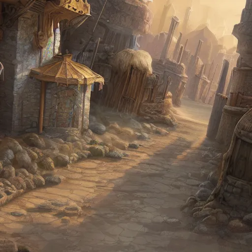 Image similar to streets of a fantasy desert kingdom, 8 k concept art highly detailed illustration