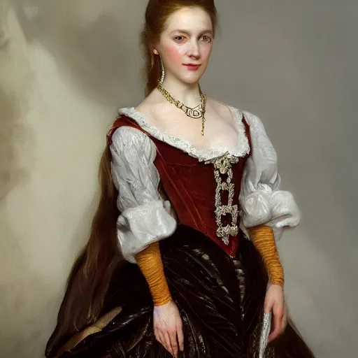 Image similar to 1 7 th century duchess. wow 4 k detail fantasy, cgsociety, matte painting, wow, realistic materials, photo realistic, postprocessing, 8 k hd detailed oil painting, by john singer sargent and craig mullins