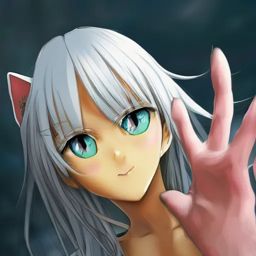 Image similar to yellow hair anime cat girl with blue eyes, extreme detail, 8K