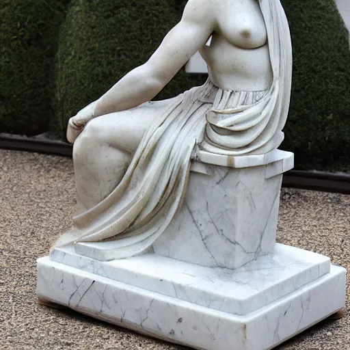 Image similar to greek marble statue of a woman on her phone