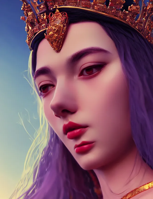 Prompt: blurred background. close-up portrait of a goddess in crown, by Ruby Kurosawaand Afarin Sajedi and Alena Aenami. octane render. 4k, hyperrealistic, focused, extreme details,unreal engine 5, cinematic
