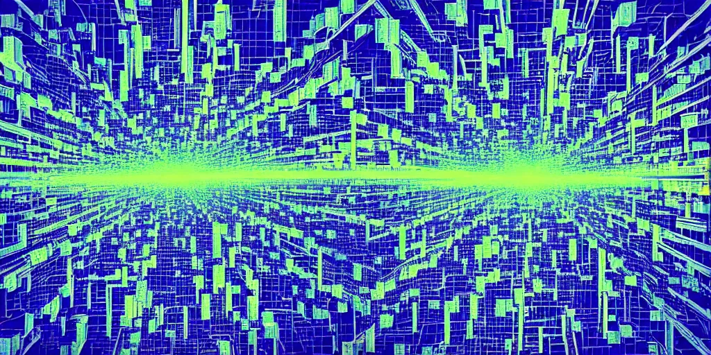 Prompt: glitchy city, huge cityscape, glitch art, digital art