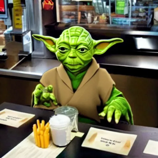 Image similar to Yoda working at McDonald's