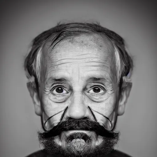 Image similar to a 4 year old boy with old wrinkly skin, wrinkly forehead, looking old, facial hair, natural beard, natural mustache, old skin, lots of wrinkles, age marks, old gray hair, very old, young kid, 4 years old, very young, portrait photo, head shot, concept art, highly detailed