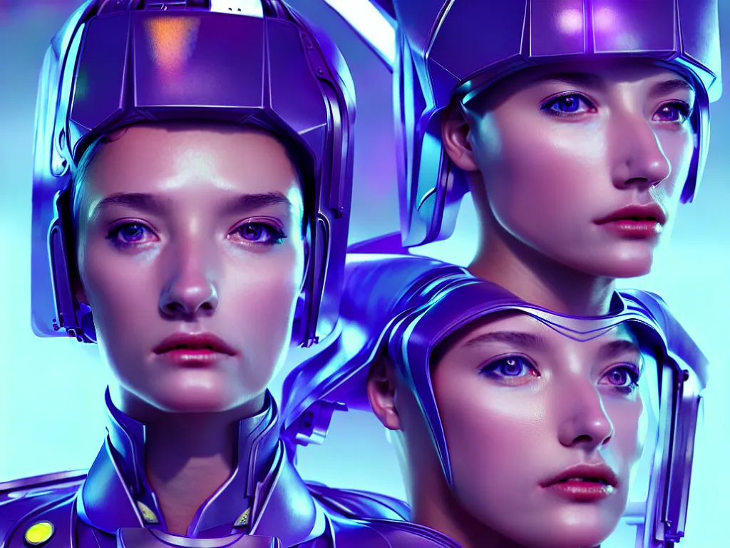 Image similar to portrait futuristic mercury police uniform female, in a future huge spaceship internal, neon light, ssci - fi and fantasy, intricate and very very beautiful and elegant, highly detailed, digital painting, artstation, concept art, smooth and sharp focus, illustration, art by tan zi and ayanamikodon and alphonse mucha and wlop