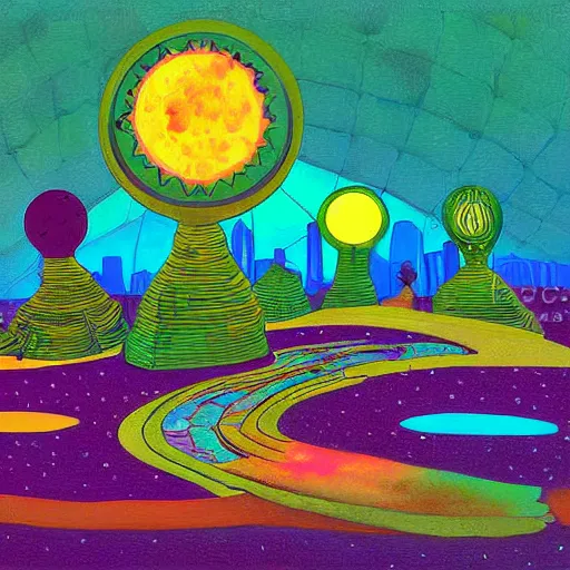 Prompt: solarpunk illustration painting, vivid colors