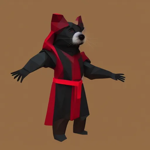 Prompt: A ferret wearing Sith robes, Low poly