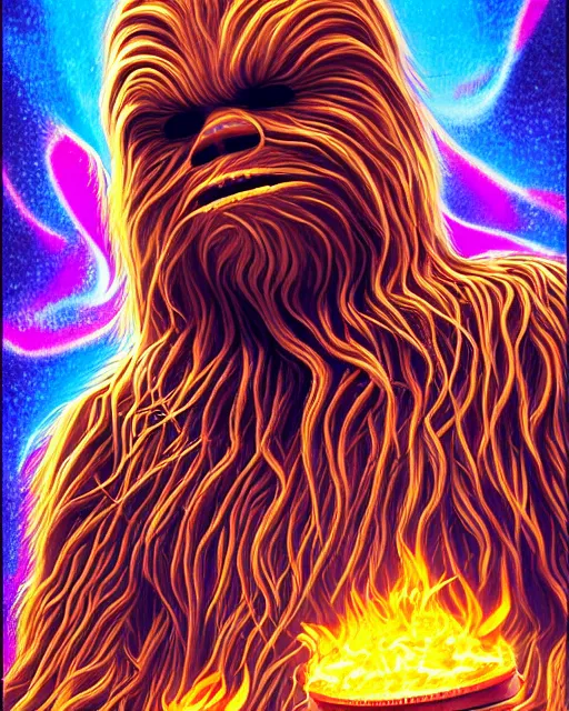 Prompt: portrait ultra dimensional chewbacca entity, accidentally tripping on dmt and acid, psychedelic experience, overwhelming psychosis of self realization and burning awakening, ultra high definition, unreal engine 5, hyperrealism, masterpiece composition, by casey weldon, barclay shaw 8 k photorealistic