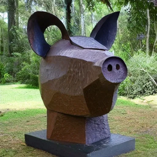 Image similar to abstract, sculpture 🐷made of various materials from rainforest of face of artificial intellicgence