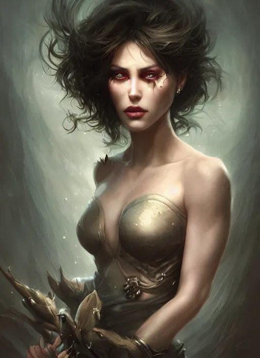 Image similar to a beautiful woman with face spikes, painted by artgerm and tom bagshaw, fantasy art, dramatic lighting, highly detailed oil painting