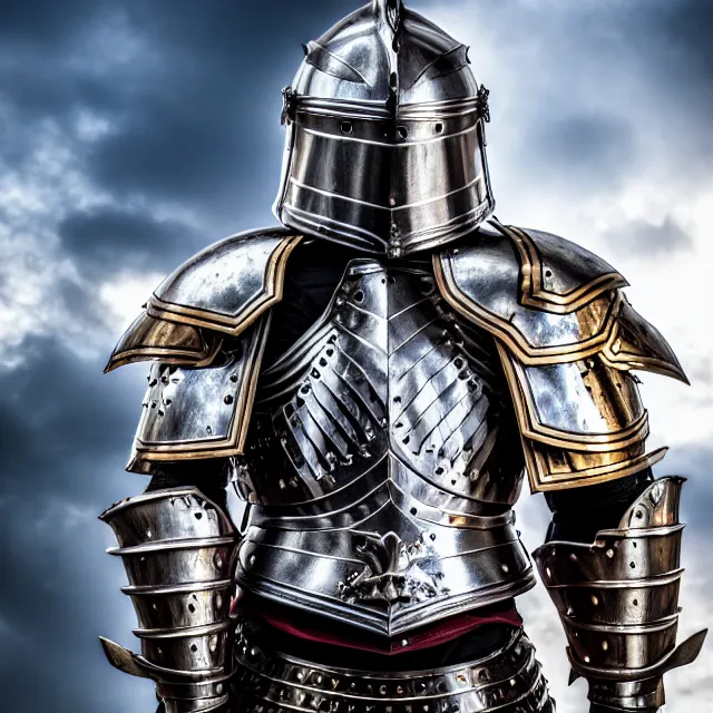 Image similar to photo of a paladin with ornate armour and shield, 8 k, hdr, smooth, sharp focus, high resolution, award - winning photo