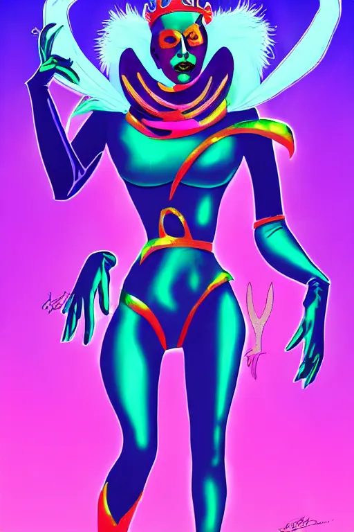 Prompt: lady gaga as queen toxique, a surreal supervillainess with mutagenic powers, glowing energy effects, full color digital illustration in the style of don bluth, jamie hewlett, artgerm, artstation trending, 8 0 s vibes