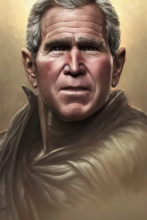 Prompt: portrait of george w bush as a hulking herculean demon, forest, godlike, full body, fantasy, intricate, elegant, highly detailed, digital painting, artstation, concept art, sharp focus, illustration, art by artgerm and greg rutkowski and alphonse mucha