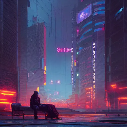 Prompt: Cyberpunk sad, Simon Stålenhag, 4k digital art