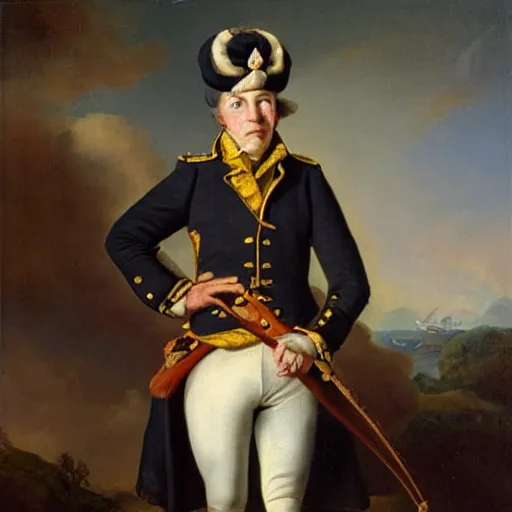 Prompt: A portrait of the Swedish war hero, naval officer Erik Hare, who is a rabbit, oil painting from 1787