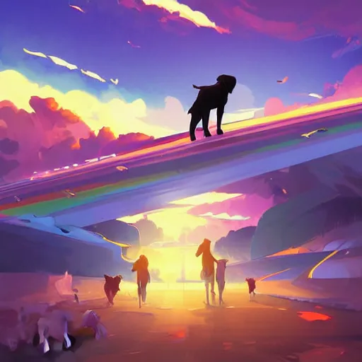 Prompt: painting dog's crossing rainbow bridge smooth median photoshop filter cutout vector, behance hd by jesper ejsing, by rhads, makoto shinkai and lois van baarle, ilya kuvshinov, rossdraws global illumination