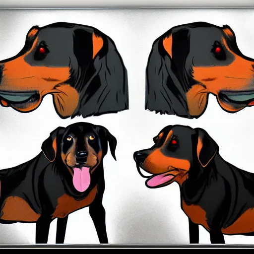 Prompt: lanky rottweiler concept art