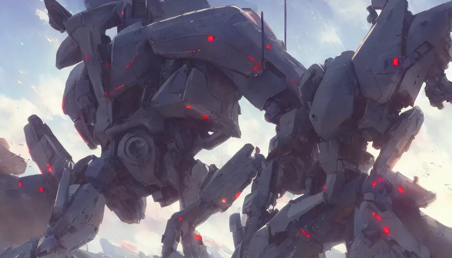 Prompt: mech battle, trending on pixiv fanbox, painted by greg rutkowski makoto shinkai takashi takeuchi studio ghibli