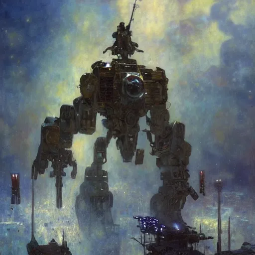 Image similar to six meters tall mech fighting in an urban environment, epic action scene, by gaston bussiere craig mullins jc leyendecker gustav klimt artgerm greg rutkowski john berkey, bergey, craig mullins, ruan jia, raymond swanland, jeremy mann, tom lovell, alex malveda