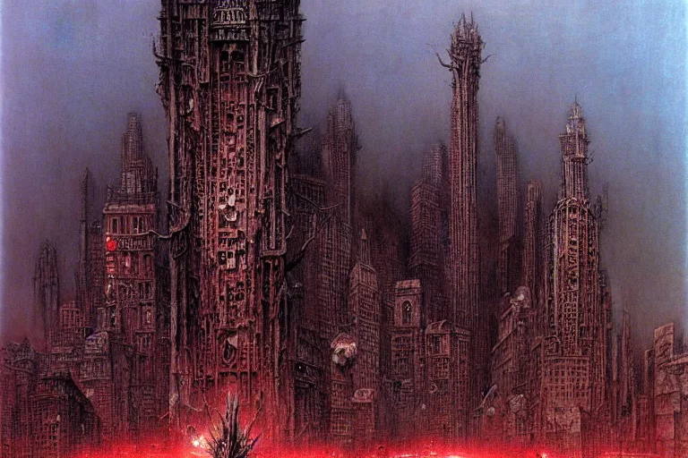 Prompt: monsters'city by luis royo and wayne barlowe, beksinski