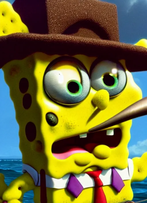 Prompt: spongebob with the face of samuel l jackson, digital art, fantasy art, octane render, unreal engine, high detail, very realistic, by greg rutkowski. by james gurney