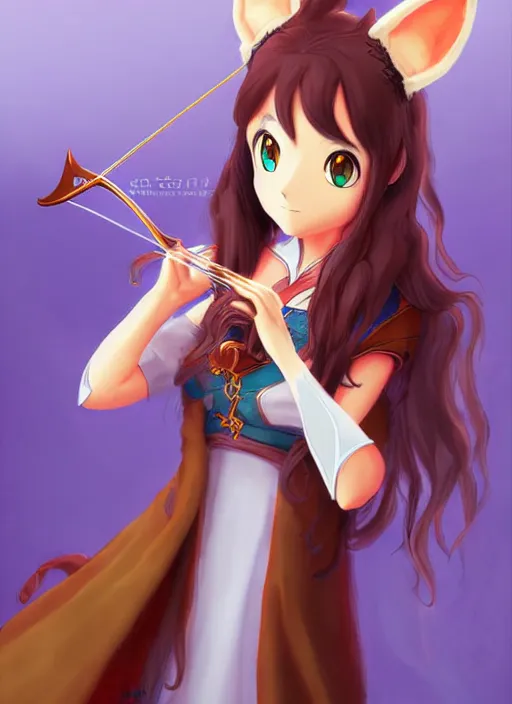 Image similar to a gorgeous female bard, d & d, fantasy art, fox ears, by studio ghibli, anime key art