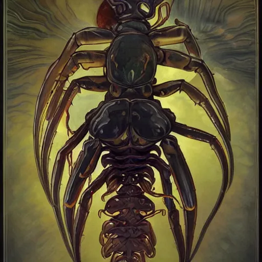 Image similar to diagram of blind isopod with three scorpion tail tentacles curled in a large human hand, science fiction concept art by Anato Finnstark, Alphonse Mucha, and Greg Rutkowski