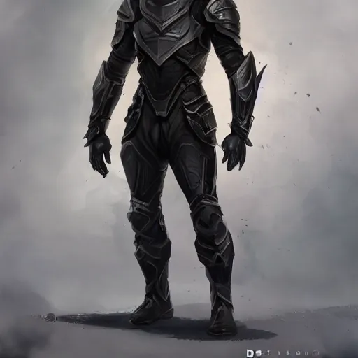 Image similar to a man in futuristic black armor without a helmet ,D&D, fantasy, elegant, hopeful, muscular, highly detailed, digital painting, artstation, concept art, smooth, sharp focus, illustration