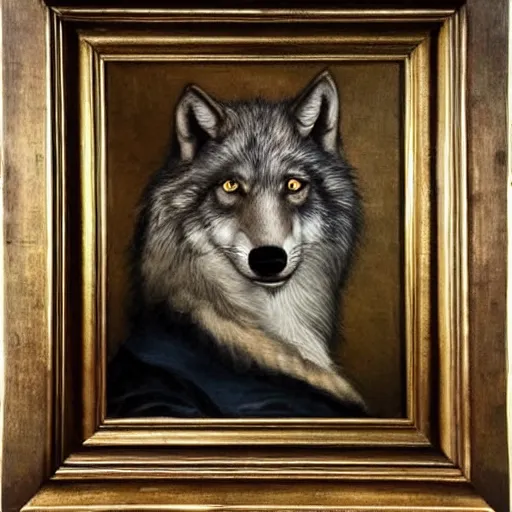 Image similar to retarded wolf portrait, renaissance painting