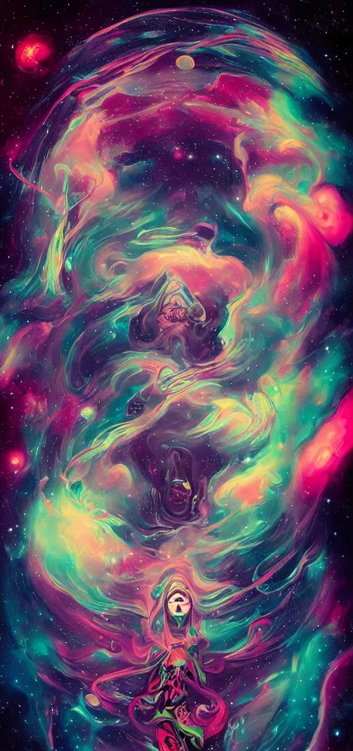 Prompt: Deep space scene nebula. Tristan Eaton, victo ngai, peter mohrbacher, artgerm. psychedelic. neon colors