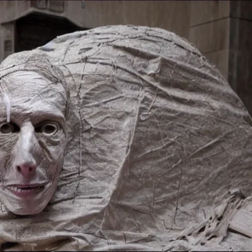 Prompt: mummified elon musk found in the ruins of his pyramid in the year 3 2 4 1