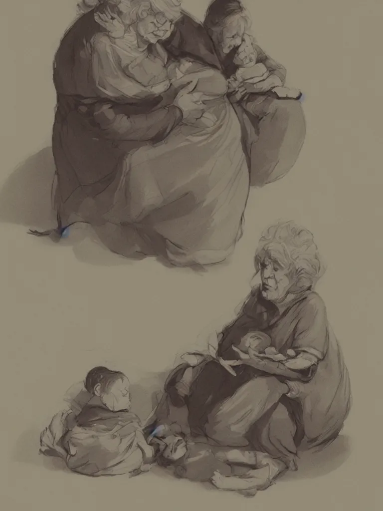 Prompt: grandmother by Disney Concept Artists, blunt borders, rule of thirds