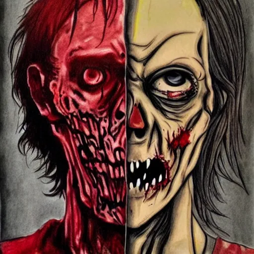 Prompt: the walking dead zombie drawn by bill couture