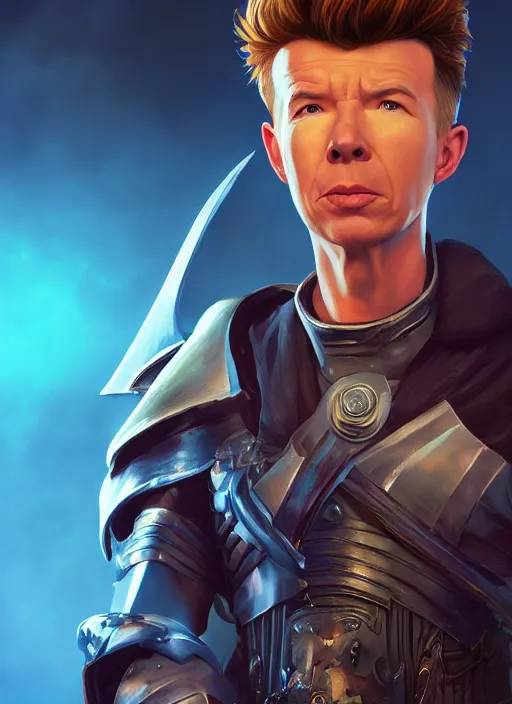 Image similar to A fantasy comic book style portrait painting of rick astley as a paladin, unreal 5, DAZ, hyperrealistic, octane render, RPG portrait, dynamic lighting