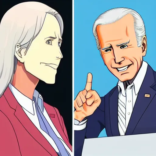 Image similar to female joe biden in anime style, high detail, anatomically correct,