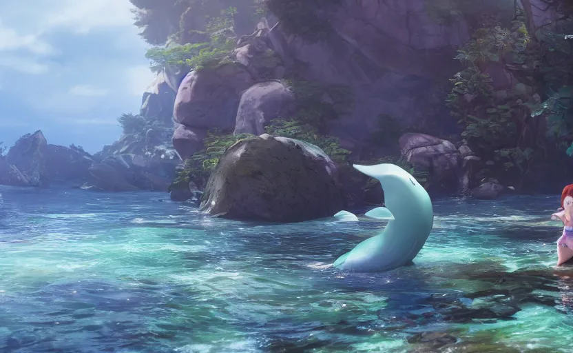 Prompt: a film still of How to train your mermaid, medium shot, waist up, studio Ghibli, Pixar and Disney animation, sharp, Rendered in Unreal Engine 5, anime key art by Greg Rutkowski, Bloom, dramatic lighting