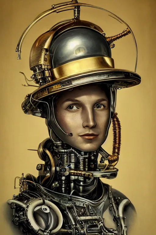 Prompt: a beautiful ultradetailed vintage photo of a futuristic cybernetic cyborg male wearing a toque chef hat, by tom bagshaw and anna dittman, portrait, 3 5 mm lens, golden ratio composition, detailed face, studio photography, very detailed, humanoids, industrial robots, artstation, 8 k, highly coherent