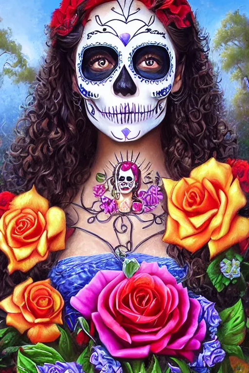 Prompt: Illustration of a sugar skull day of the dead girl, art by Mark Keathley