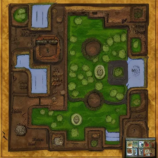 Image similar to a d & d battle map with grid, dndmaps, top - down view