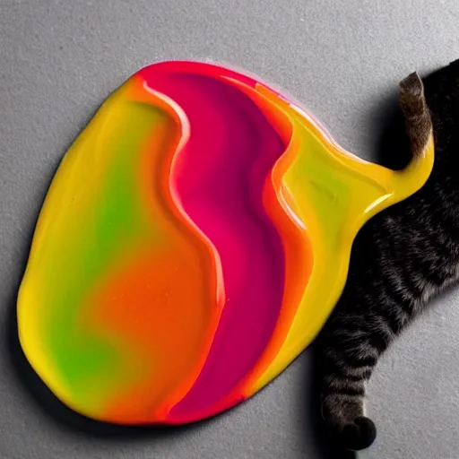 Image similar to a splash of colouful liquid in the shape of a cat
