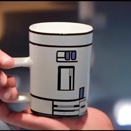 Prompt: A robot coffee mug designed by Anakin Skywalker to fit where his hand used to be, still from star wars,
