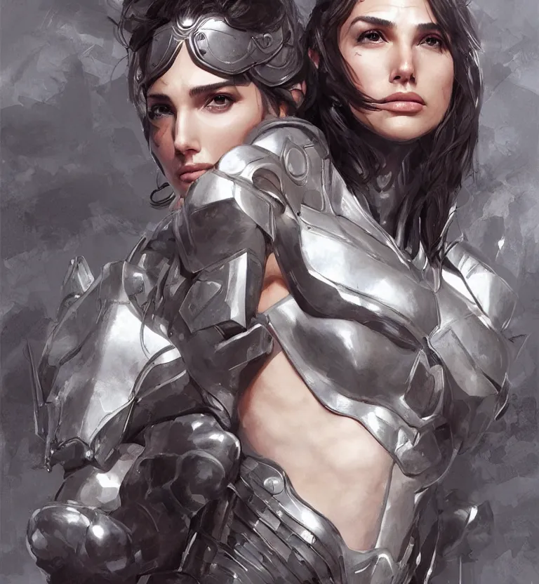 Image similar to fully body fashion model fantasy Gal Gadot wearing military armor long dark hair beautiful bone structure symmetrical facial features intricate elegant digital painting concept art smooth sharp focus illustration from Metal Gear by Ruan Jia and Mandy Jurgens by Artgerm by William-Adolphe Bouguerea