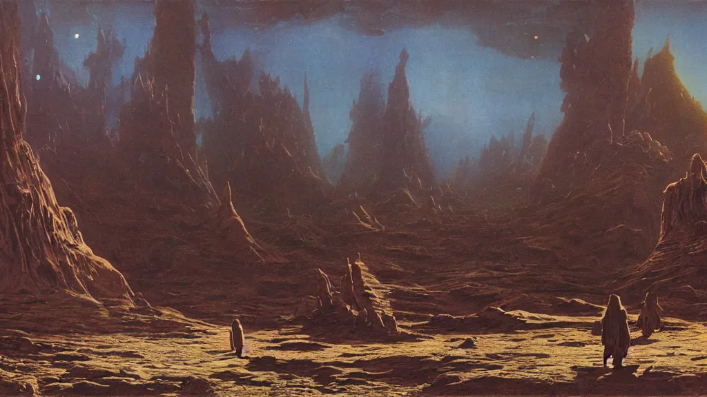 Image similar to otherworldly atmosphere of the first spaceship on venus by arthur haas and bruce pennington and john schoenherr, cinematic matte painting